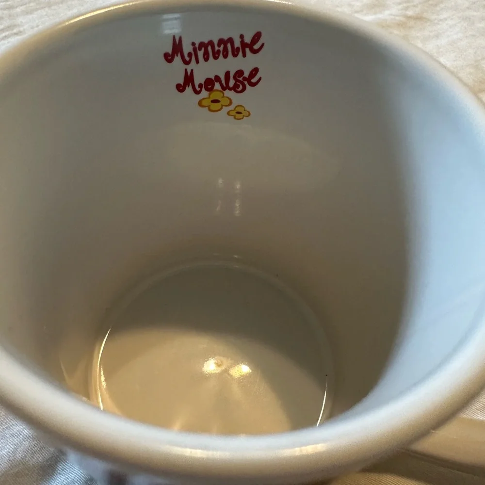 Vintage Disney Minnie Mouse Coffee Mug White Retro Heart‎ Shaped Handle 16oz